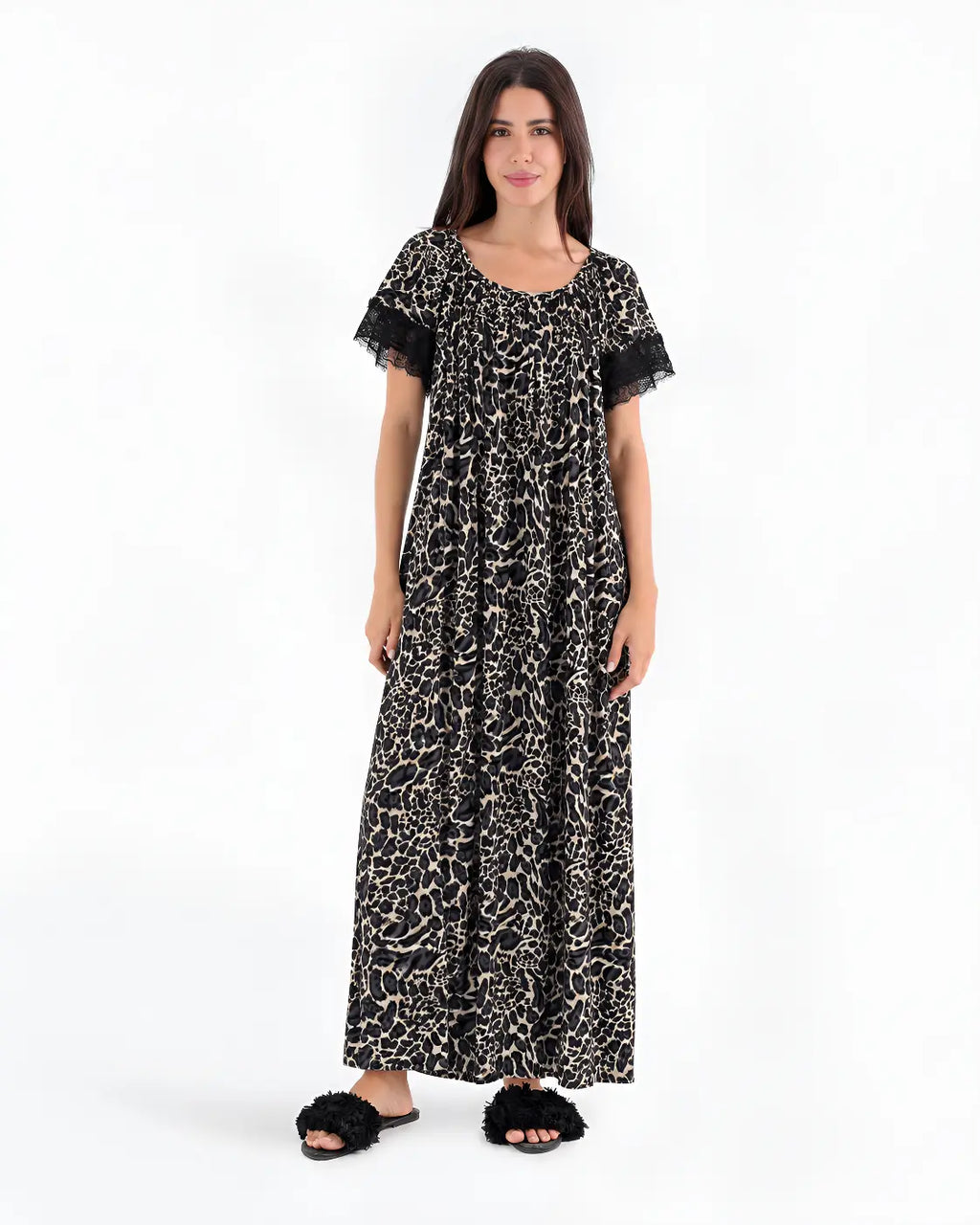 Women's Short-Sleeve Lace-Trim Abaya