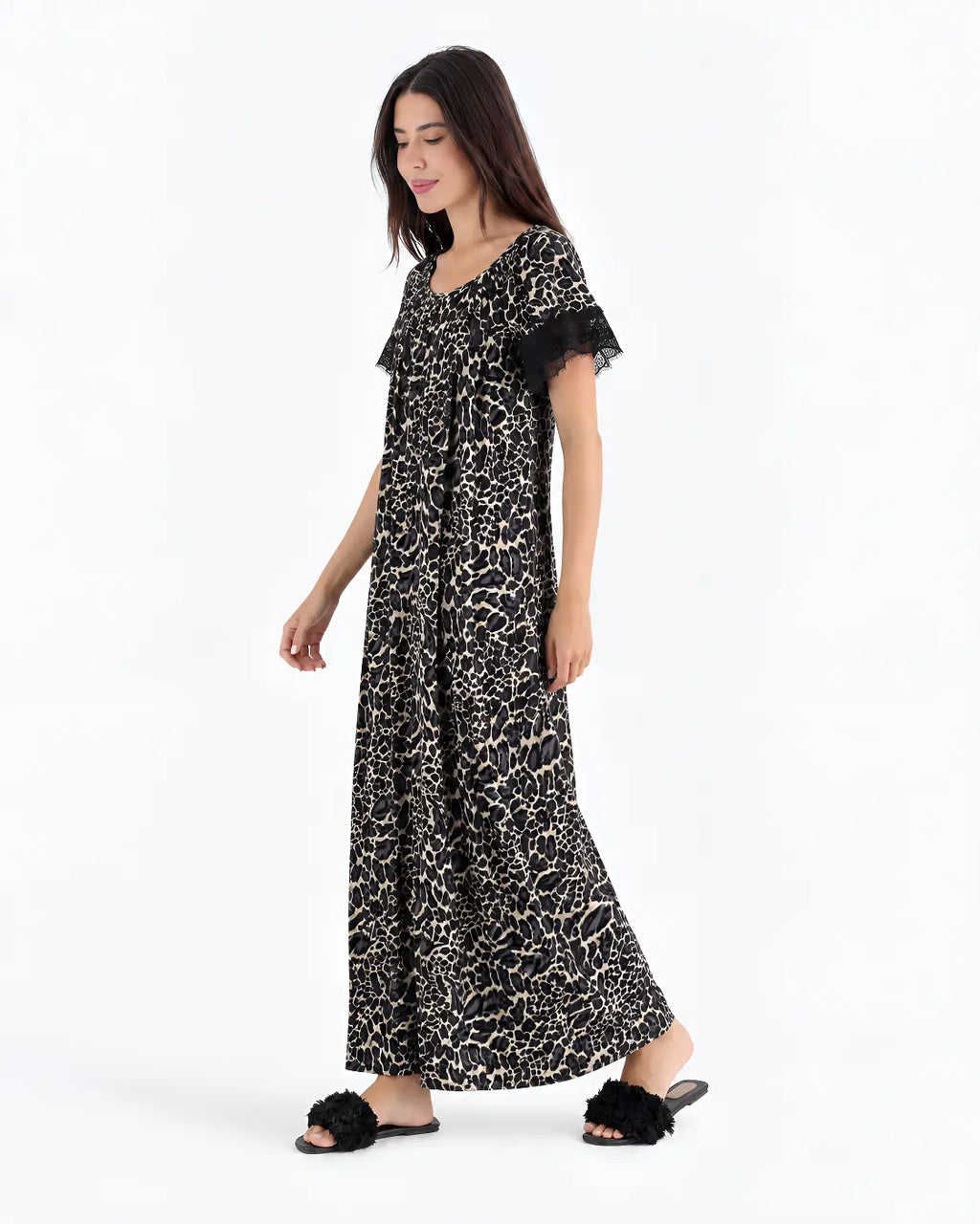 Women's Short-Sleeve Lace-Trim Abaya