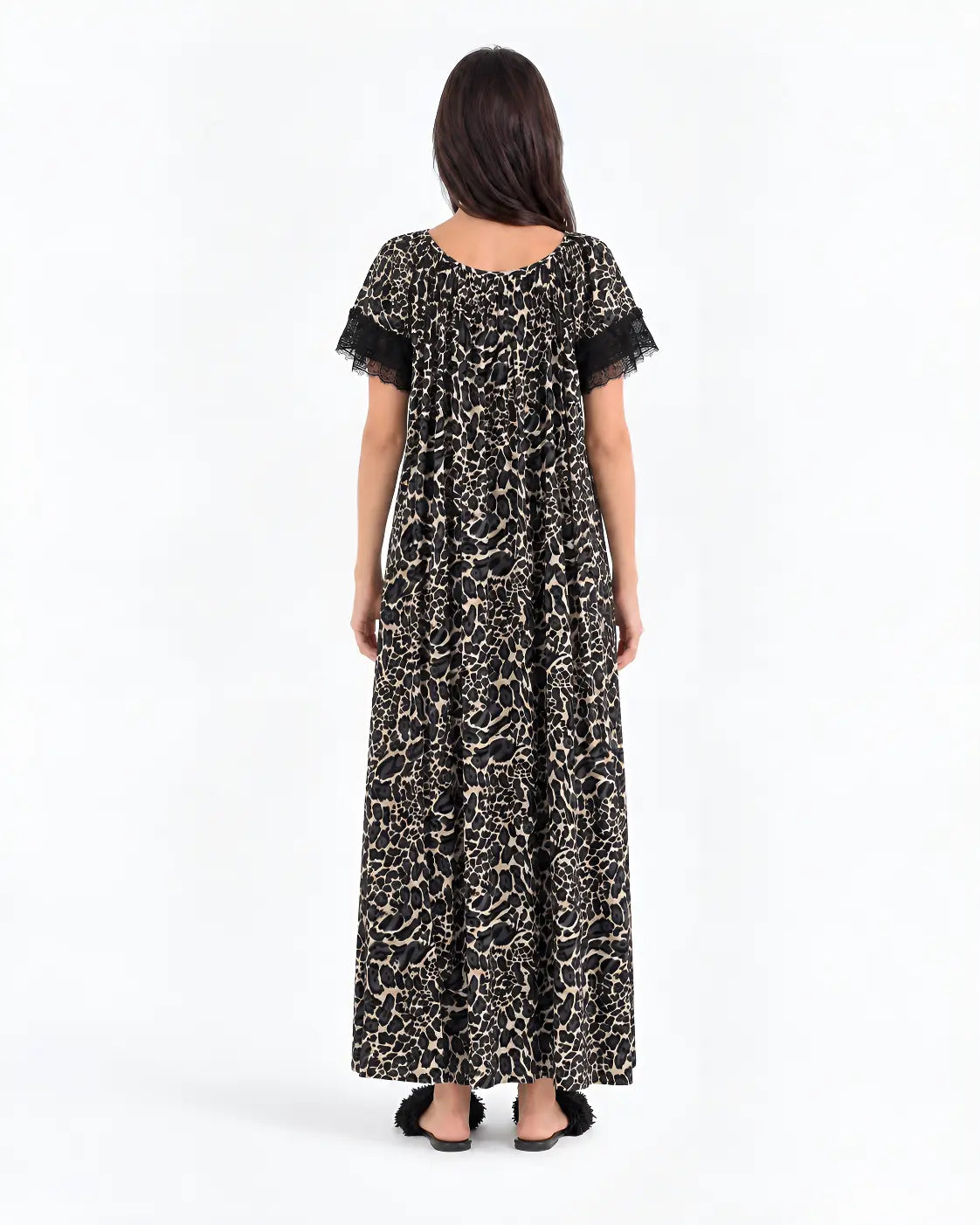 Women's Short-Sleeve Lace-Trim Abaya