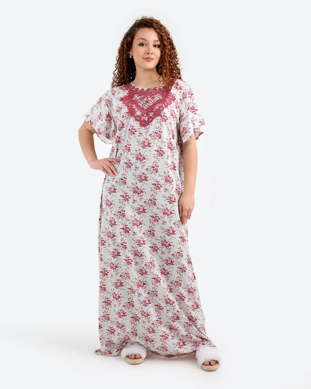 Women's Short-Sleeve Lace-Trim Abaya