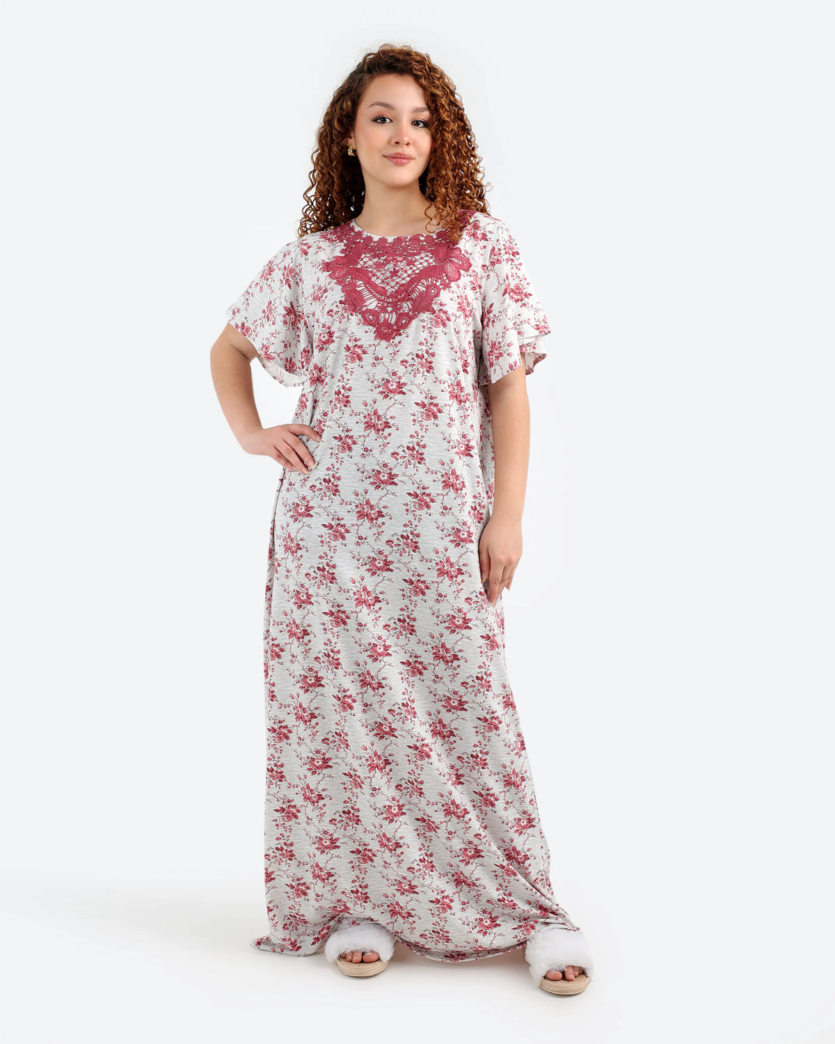 Women's Short-Sleeve Lace-Trim Abaya