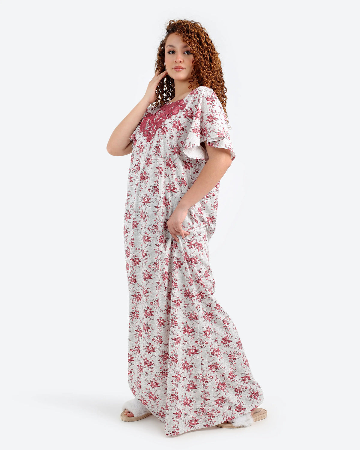 Women's Short-Sleeve Lace-Trim Abaya