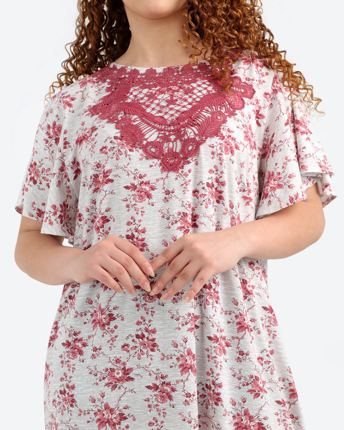 Women's Short-Sleeve Lace-Trim Abaya