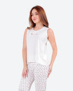 بيجامة 3 قطع ابيض مطبوعه ورد burda