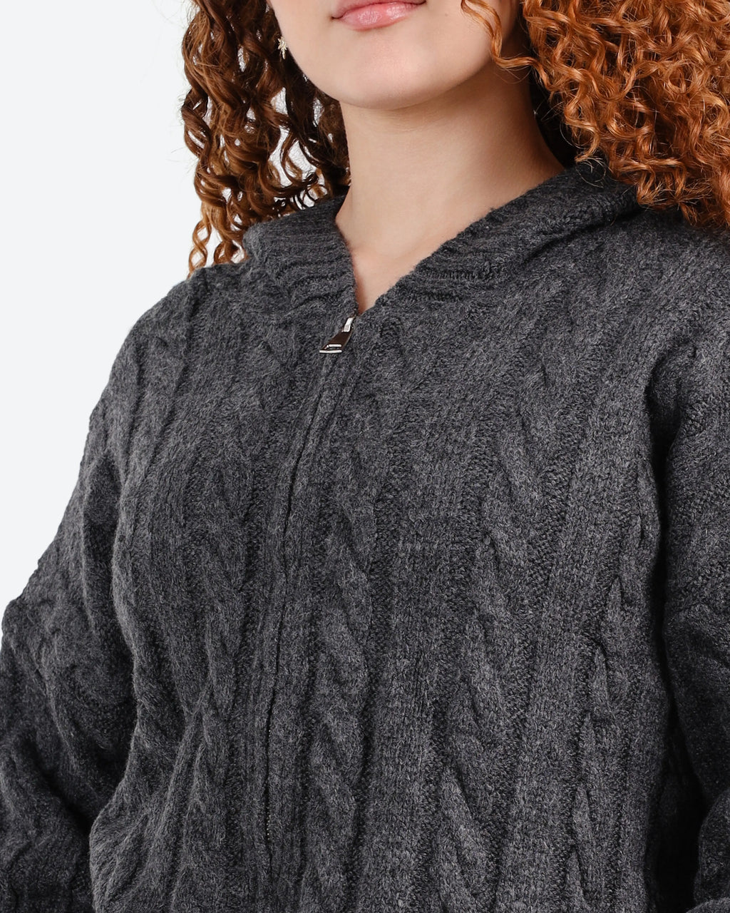 Women's Cropped Hooded Zip Knit Sweater