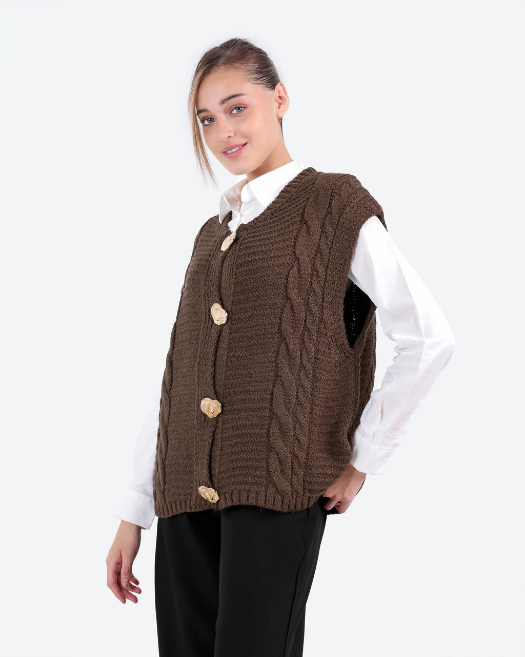 Women's Cable-Knit Buttoned Vest