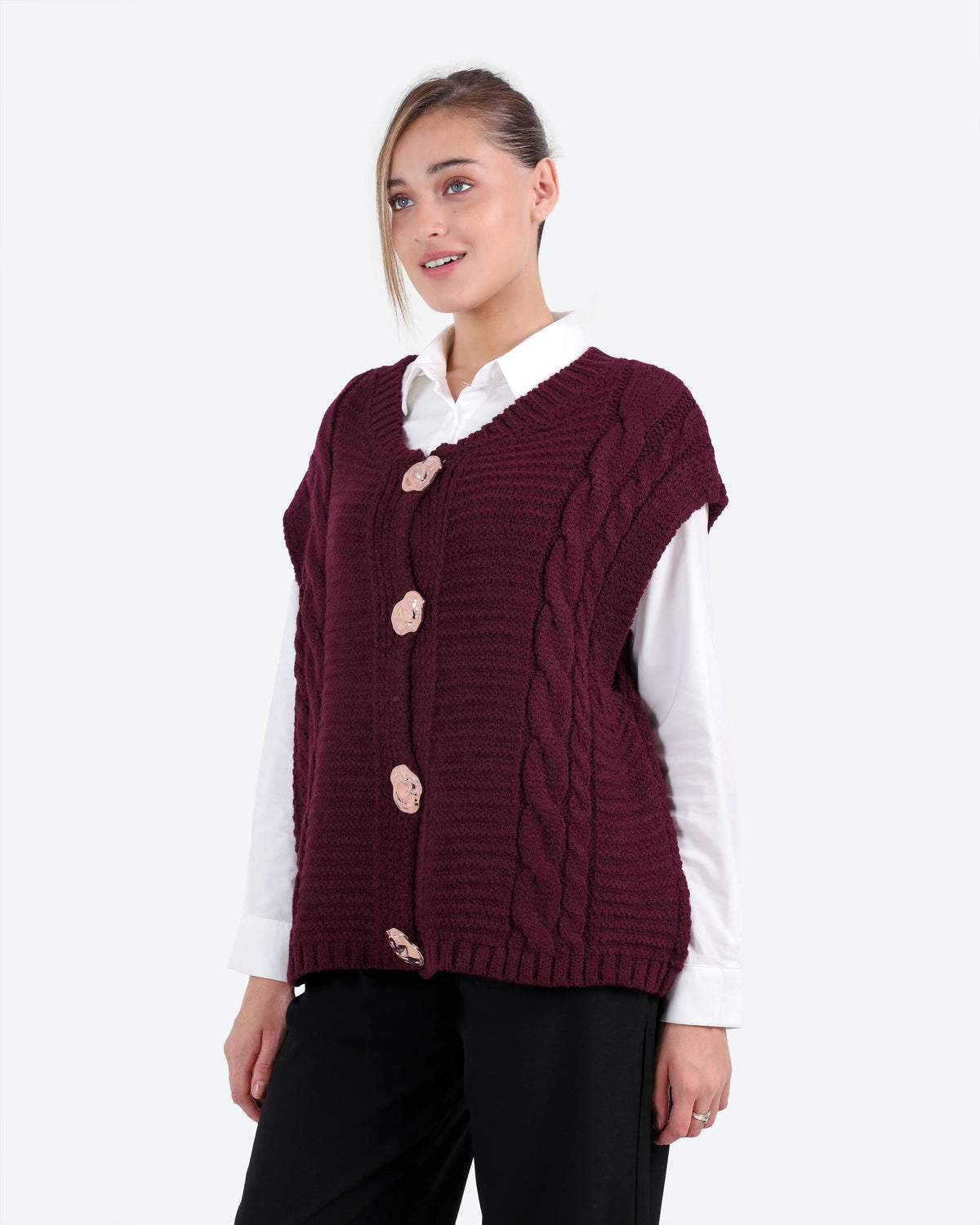 Women's Cable-Knit Buttoned Vest