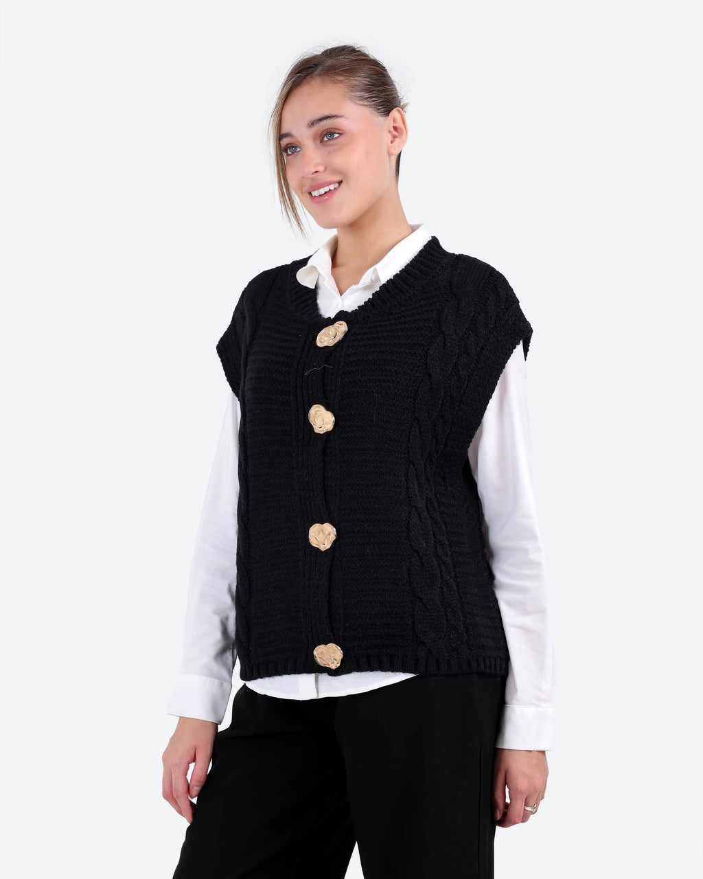 Women's Cable-Knit Buttoned Vest