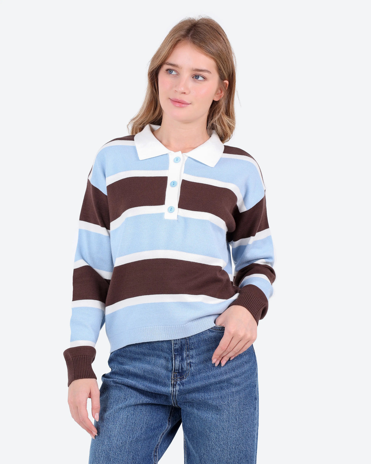 Women's Striped Polo Sweater