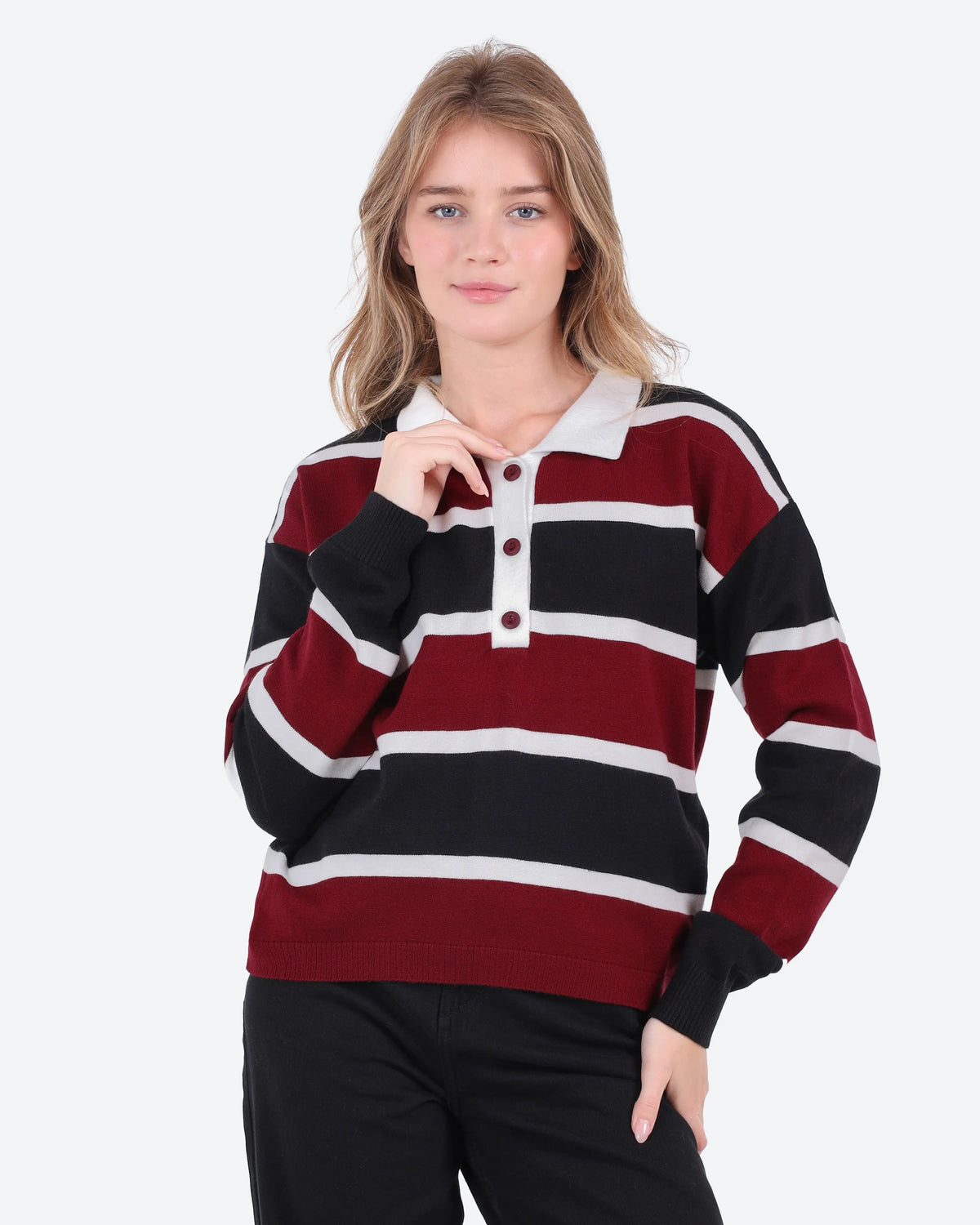 Women's Striped Polo Sweater