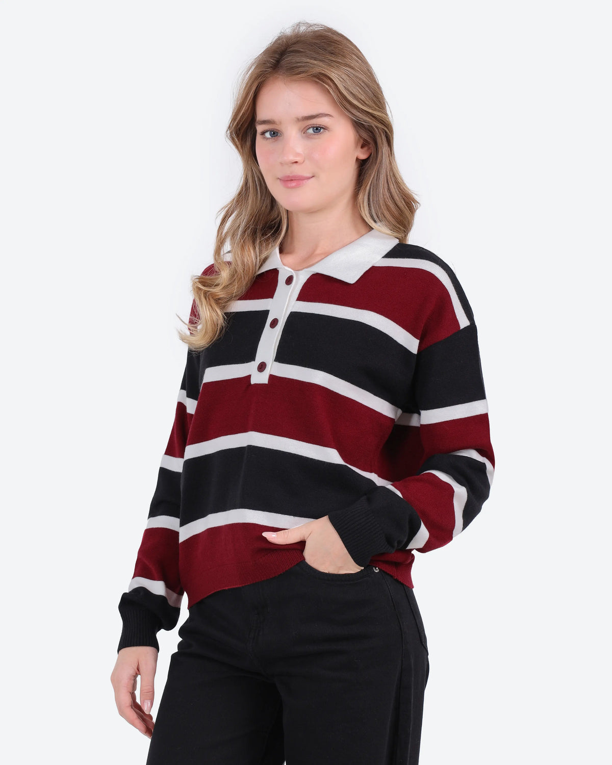 Women's Striped Polo Sweater
