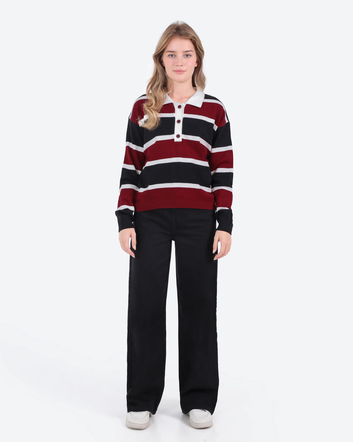 Women's Striped Polo Sweater