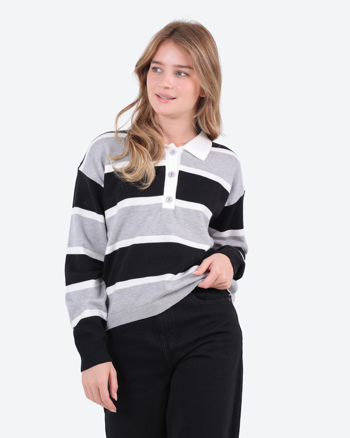 Women's Striped Polo Sweater