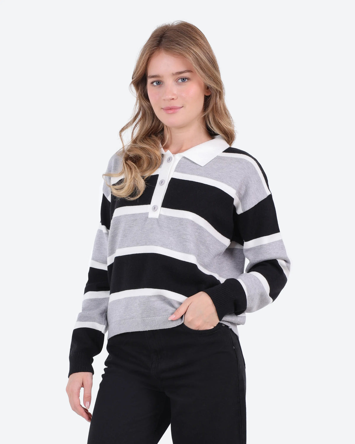 Women's Striped Polo Sweater
