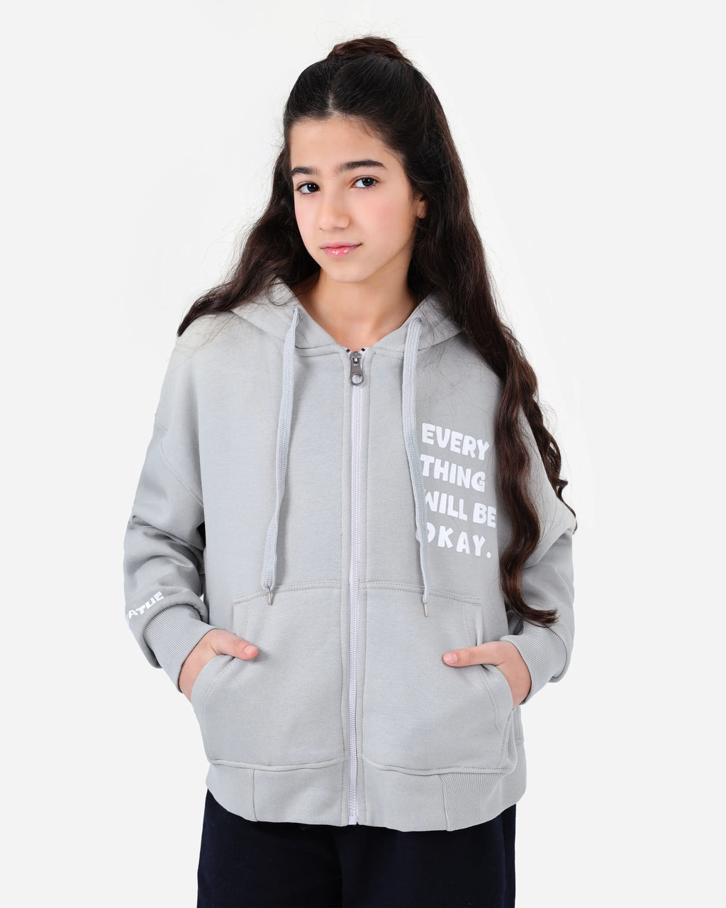 Girls' Zip Printed Hoodie